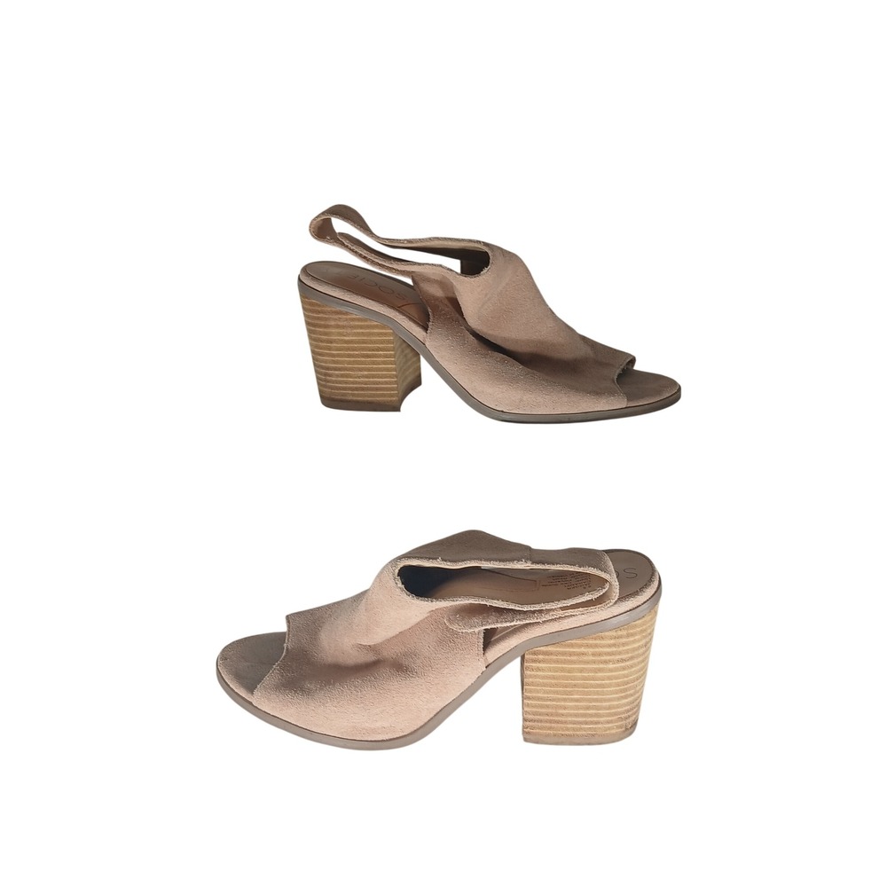 Sole Society Jagger Sandal 6.5 Caramel Suede Block Heel Slingback Peep Toe Mule